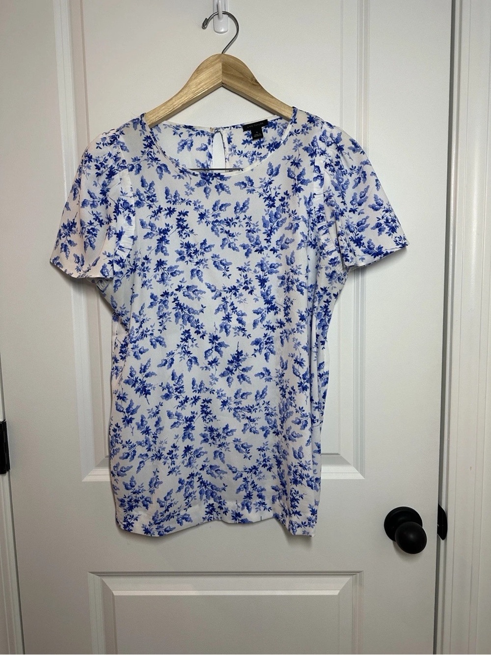 Ann Taylor White Tee with Blue Floral Print
